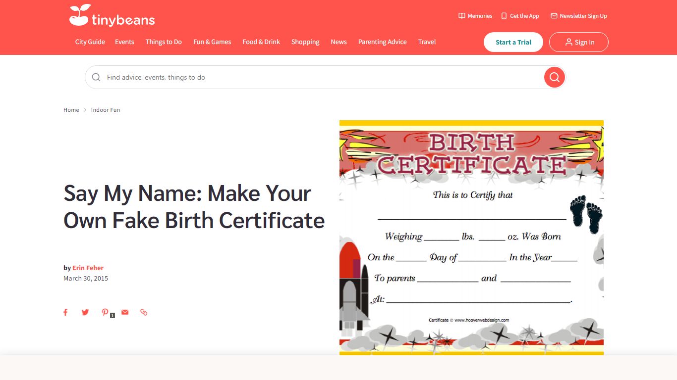 DIY Kids Craft: Fake Birth Certificate - Tinybeans